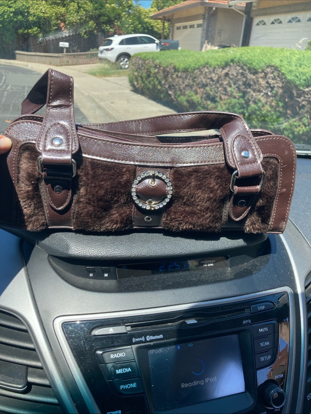 Source Unknown Brown Faux-Fur Shoulder Bag with Silver Ring Detail
